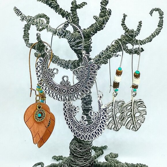 SALE! 3 STYLES! BOHO EARRINGS Silvery, Wood, Blues BLUE BUNNY'S BOHO BAUBLES - Picture 1 of 10